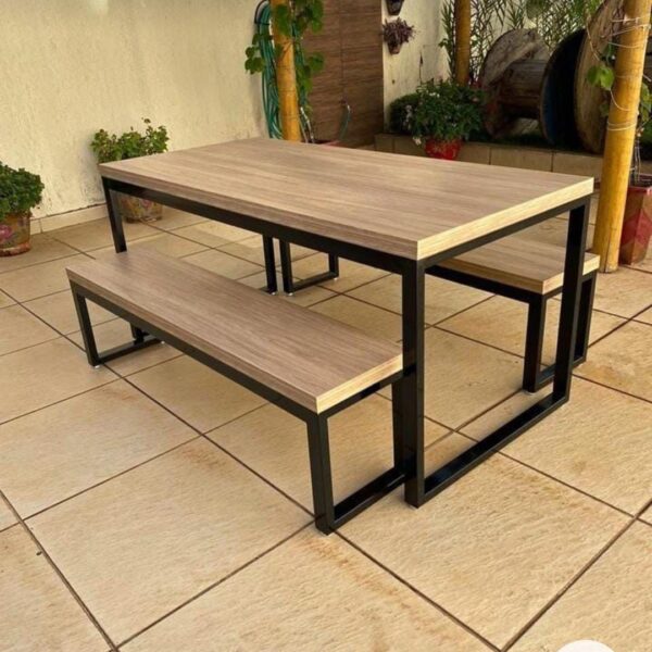 Modern Industrial Outdoor Dining Set with Integrated Benches