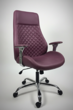 Comfortable high-back office chairs with soft diamond quilting and ergonomic design, available in black, purple, and tan leather.