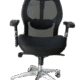 Ergonomic executive chair with adjustable headrest, 4D armrests, breathable mesh back, and polished aluminum base.