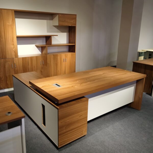 L-Shape Executive Manager Desk with Integrated Side Storage