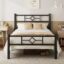 Large black double metal bed frame with a dual-bar headboard and reinforced steel structure for master bedrooms.