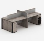 Professional 4-person office workstation set with grey privacy panels and heavy-duty steel legs for corporate efficiency.