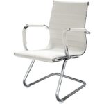 White Leather Visitor Chair with Chrome Sled Base | Modern Office Reception Guest Seating | Cairo, Egypt