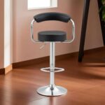 Adjustable Swivel Bar Stool | Black PU Leather & Chrome Base | 360 Degree Rotation | Kitchen Counter Seating