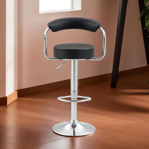 Adjustable Swivel Bar Stool | Black PU Leather & Chrome Base | 360 Degree Rotation | Kitchen Counter Seating