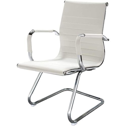 White Leather Visitor Chair with Chrome Sled Base | Modern Office Reception Guest Seating | Cairo, Egypt