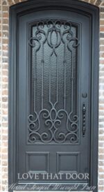 Elegant Single Wrought Iron Entry Door | Black Metal Main Door with Large Clear Glass Panel