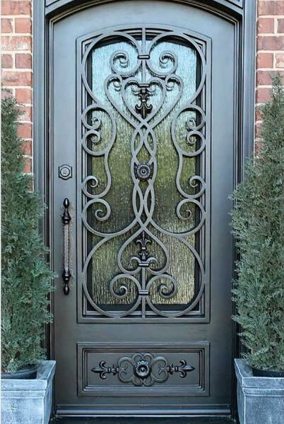 Elegant Single Wrought Iron Entry Door | Black Metal Main Door with Large Clear Glass Panel