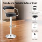 Adjustable Swivel Bar Stool | Black PU Leather & Chrome Base | 360 Degree Rotation | Kitchen Counter Seating