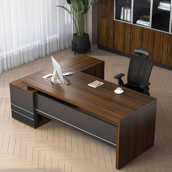 Executive Desk with CPU Cabinet & Integrated Cable Management – Easy Assembl
