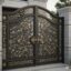 Luxury Classical Wrought Iron Double Entrance Gate with Gold Accents and Ornate Scrollwork