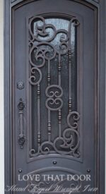 Elegant Single Wrought Iron Entry Door | Black Metal Main Door with Large Clear Glass Panel