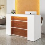 Modern Engineered Wood Reception Counter Desk with Privacy Panel and Internal Storage