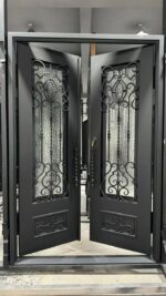 Contemporary Geometric Metal Entrance Gate | Matte Black Steel Driveway Security Door | Minimalist Design