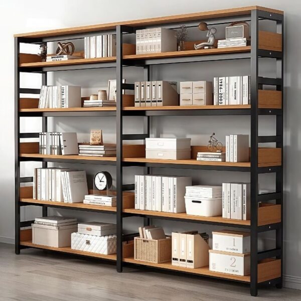 Multi-Level Office Bookshelf for Storage, Modern Wooden Bookshelf for Home and Office Organization