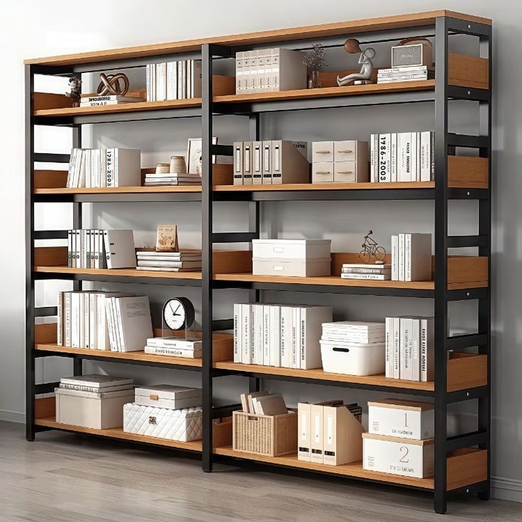 Multi-Level Office Bookshelf for Storage, Modern Wooden Bookshelf for Home and Office Organization