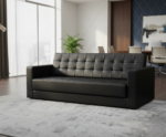 High-end Admiral™ black leather Capitonné sofa set with two armchairs for luxury executive office design.
