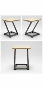 Industrial Z-shape side table with a natural wood top and black electrostatic-coated steel frame for space-saving café and restaurant furniture.