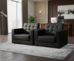 High-end Admiral™ black leather Capitonné sofa set with two armchairs for luxury executive office design.