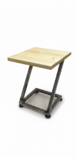 Industrial Z-shape side table with a natural wood top and black electrostatic-coated steel frame for space-saving café and restaurant furniture.
