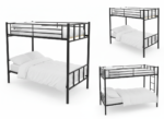 Premium black metal bunk bed with a heavy-duty steel chassis, electrostatic powder-coated finish, and integrated safety ladder for industrial and residential use.