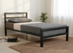 Minimalist single black metal bed frame with a sturdy headboard and matte finish for modern Egyptian homes.