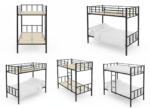 Black heavy-duty metal bunk bed with reinforced steel frame, safety ladder, and top bunk guardrails for space-saving bedroom solutions.