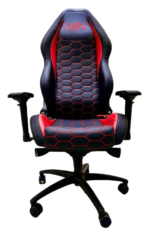 Professional high-back ergonomic gaming chair featuring hexagonal honeycomb stitching, padded armrests, and a reinforced 5-star swivel base for office and gaming environments.