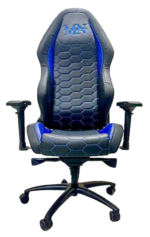 Professional high-back ergonomic gaming chair featuring hexagonal honeycomb stitching, padded armrests, and a reinforced 5-star swivel base for office and gaming environments.