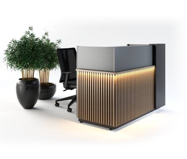 Modern Corporate Reception Desk | Atena Model with Elegant Decorative Fillets and Sophisticated Office Furniture Design.