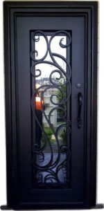Elegant Single Wrought Iron Entry Door | Black Metal Main Door with Large Clear Glass Panel