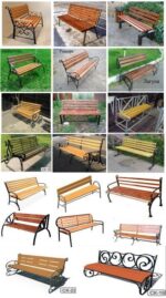 Industrial style three-seater outdoor bench with natural light brown wooden slats and a thick black square metal frame, perfect for public parks and corporate gardens.