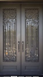 Contemporary Geometric Metal Entrance Gate | Matte Black Steel Driveway Security Door | Minimalist Design