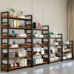 Multi-Level Office Bookshelf for Storage, Modern Wooden Bookshelf for Home and Office Organization