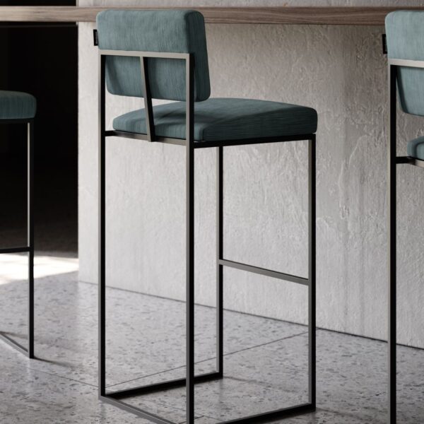 Contemporary High Bar Stool Fabric Upholstery & Matte Black Metal Frame | Modern Counter Seating
