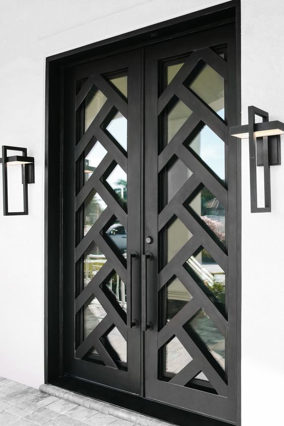 Luxury Double Entrance Gate | Ornamental Wrought Iron Door with Black Finish for Villa Security